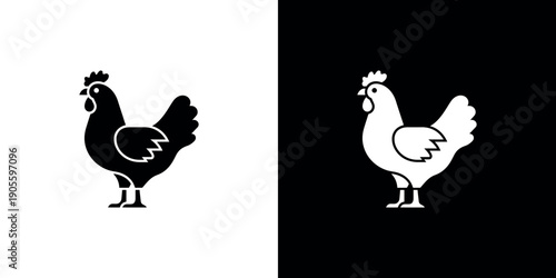 Two roosters in black and white contrasting backgrounds chicken silhouette