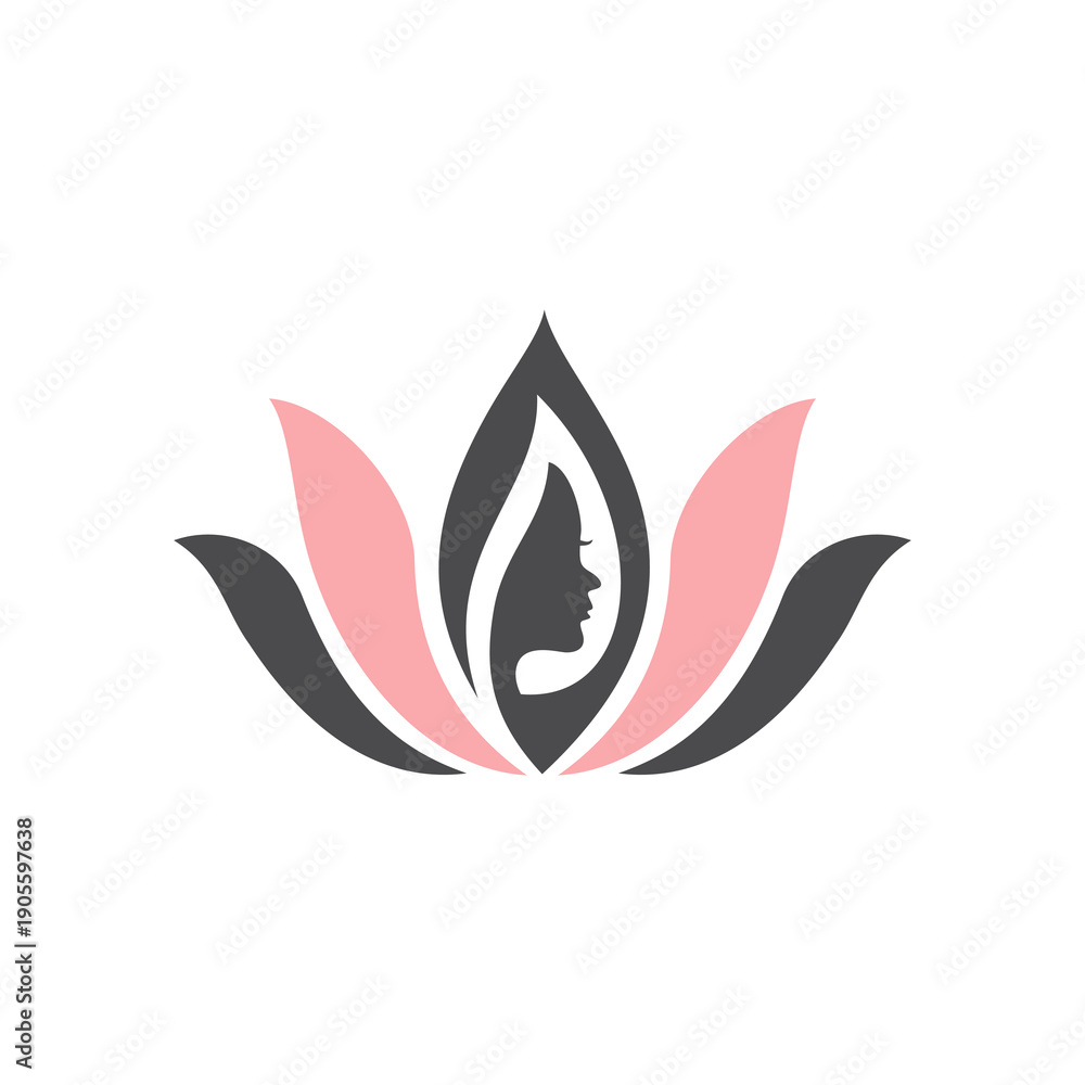 Obraz premium Woman Face Lotus Flower Logo Design.