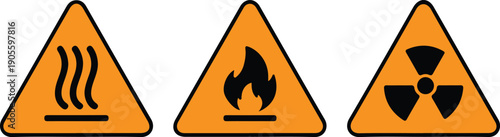 hazard sign yellow triangle warning three icon set vector illustration design 