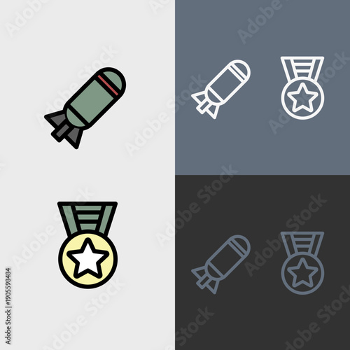 Military symbol or clipart set - filled and outlined symbols.