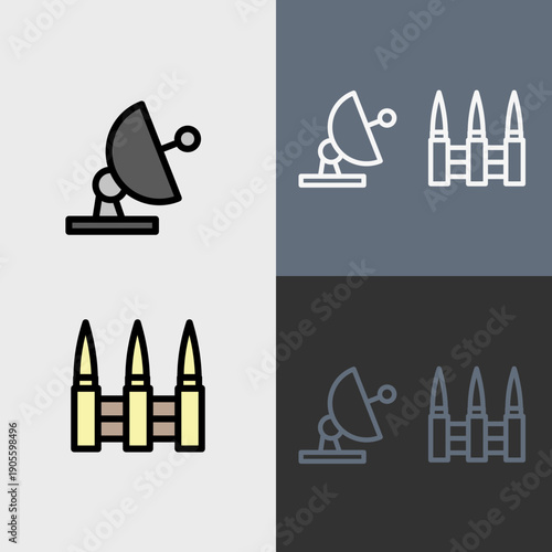 Military symbol or clipart set - filled and outlined symbols.