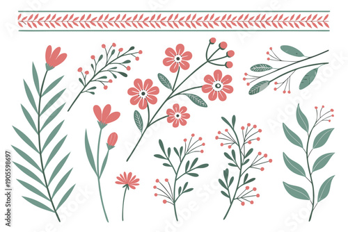 Botanical Branding Elements Icons Frames and Patterns Vector