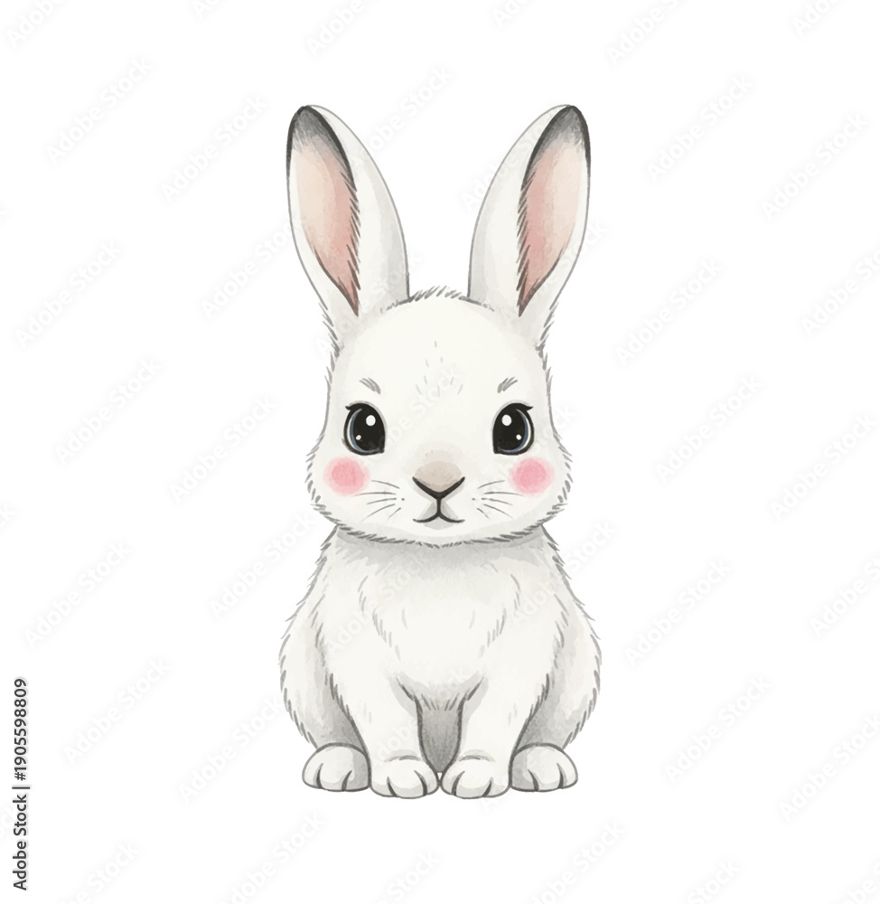 Obraz premium Cute Adorable White Baby Rabbit Sitting and Looking Forward with a Gentle Sweet Expression Full View