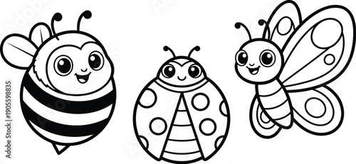 cartoon insects bee, lady bug ,butterfly