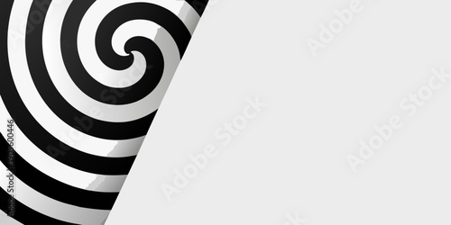 Optical illusion with a swirling black and white pattern filling a portion of the frame