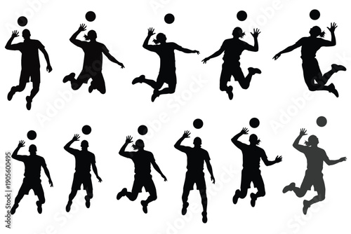 Volleyball player silhouettes in various action poses