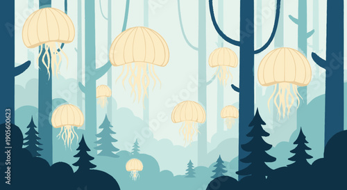 Jellyfish Hanging from Trees in Forest.