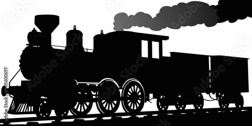 Historical Steam Train Engine with Coal Tender Silhouette