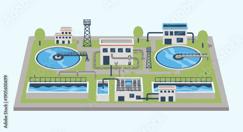 Water Treatment Plant Model Illustration.