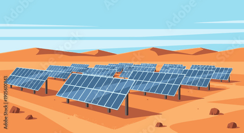 Solar Panels in Desert Landscape Illustration.
