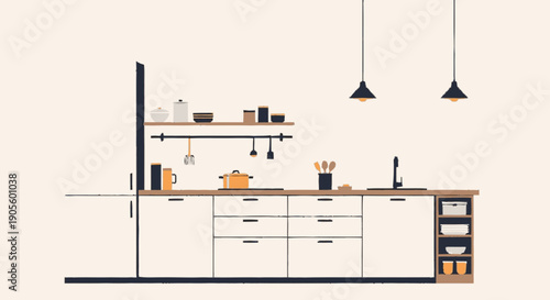 Modern Minimalist Kitchen Illustration with White Cabinets.