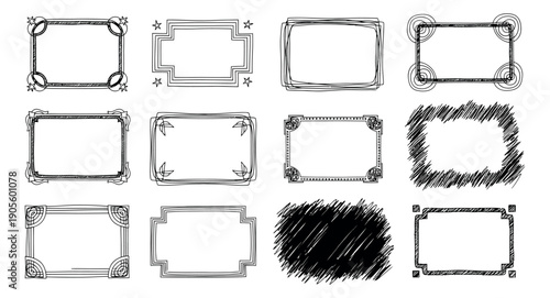 Hand drawn frames set featuring various decorative styles for creative design projects