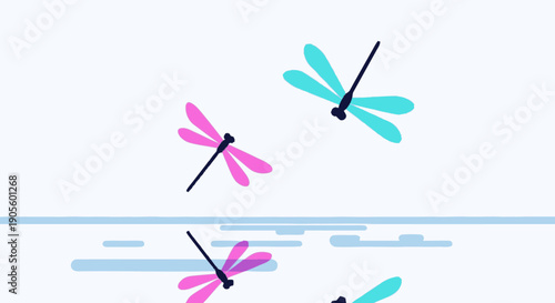 Colorful Dragonflies in Flight.