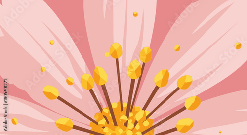 Closeup of a Pink Flower with Yellow Stamens.