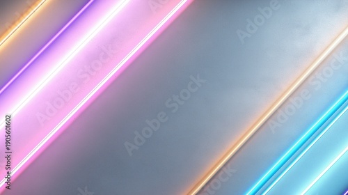 Abstract Background with Diagonal Neon Light Stripes in Pink, Purple, Orange, and Blue