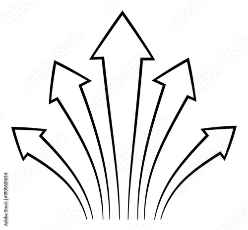 Line art illustration of multiple arrows depicting upward growth for business concepts