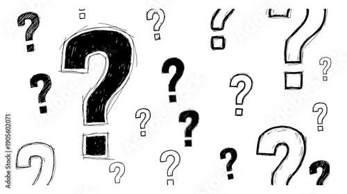 Hand drawn sketch question mark set featuring multiple styled symbols for inquiry and problem solving