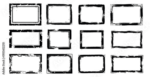 Grunge hand drawn frame set featuring distressed rectangular shapes for various design applications