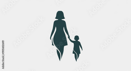 Mother Holding Childs Hand Silhouette on White Background