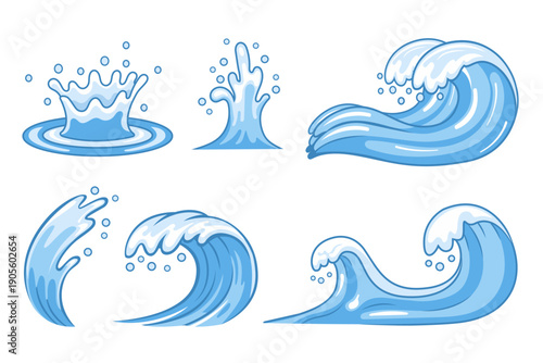 Set of splash water and waves vector illustration
