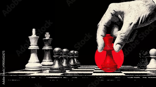 hand moves red queen on chessboard