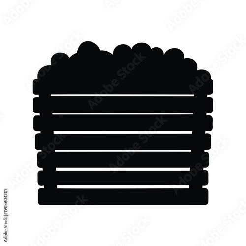 Silhouette of a wooden crate or container with top fluff, illustration