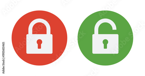 Padlock Lock And Unlock Vector Design On Red And Green Flat Buttons