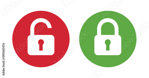 Padlock Lock And Unlock Vector Design On Red And Green Flat Buttons