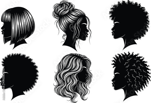 WebHair, silhouette, woman, vector, afro, beauty, hairstyle, fashion, profile, illustration, black, curly, salon, diverse, female