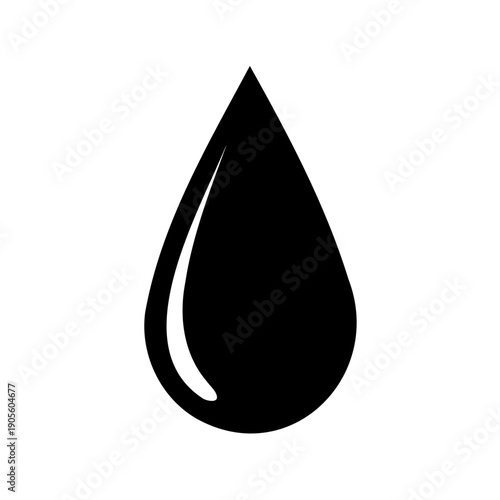Monochrome Water Drop Illustration on White Background with Highlight Reflection