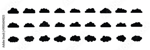 Collection of essential weather forecast icons, depicting various atmospheric conditions like sun, clouds, rain, snow, and lightning. cloud collection vector set. rain, overcast, cloudy, sky, nature.