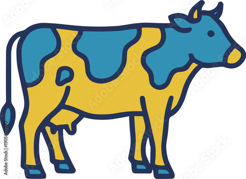 ホルスタイン牛のフラットベクターイラスト 横向きの乳牛キャラクター素材