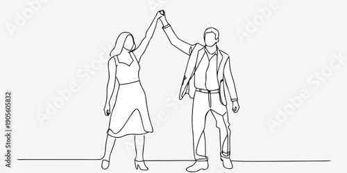 A couple celebrates with a high five in a minimalist line art style