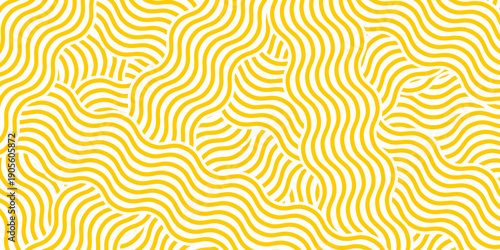 Curvy yellow lines. Ramen or noodle pattern. Pasta, tagliatelle or capellini background. Wavy spaghetti texture. Banner with traditional Italian, Chinese of Japanese food print. Vector illustration.
