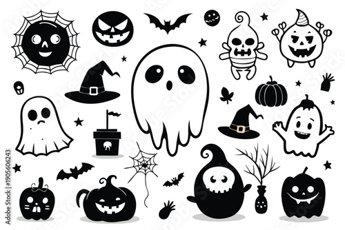 set of ghost silhouette line art vector illustration with a white background