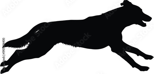 Dynamic canine silhouette in full stride, showcasing agility and speed in a simple, high-contrast vector illustration art.