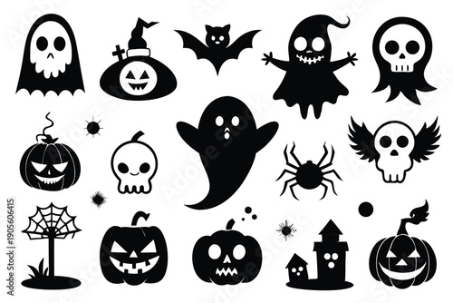 set of ghost silhouette line art vector illustration with a white background