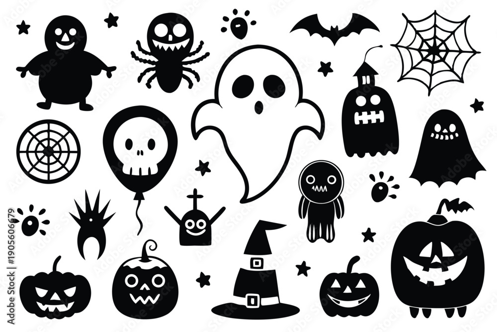 Obraz premium set of ghost silhouette line art vector illustration with a white background