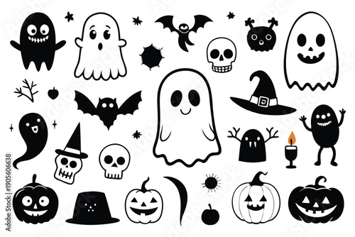 set of ghost silhouette line art vector illustration with a white background