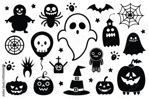 set of ghost silhouette line art vector illustration with a white background