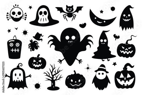 set of ghost silhouette line art vector illustration with a white background