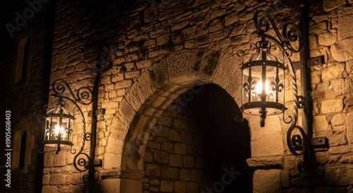 Stone Archway with Iron Lanterns