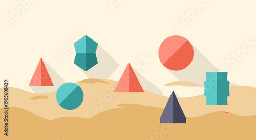 Geometric Shapes in Desert Landscape Illustration.