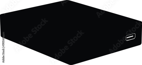 Black rectangular device with USB port viewed from top on white background illustration