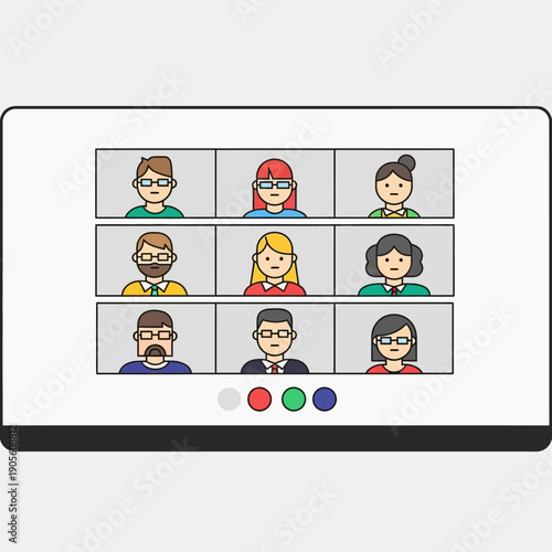 Diverse group of people in a video conference call on a computer screen.