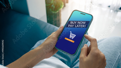 Φωτογραφία Woman using smartphone online shopping and payment via mobile banking apps