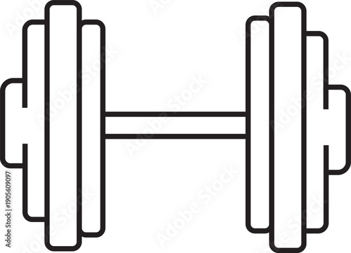 Minimalist line art illustration of a heavy adjustable dumbbell for professional gym fitness and strength training equipment