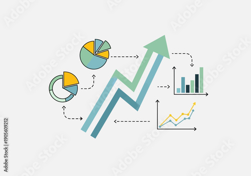 Infographic elements with charts and graphs illustrating data trends and statistics.