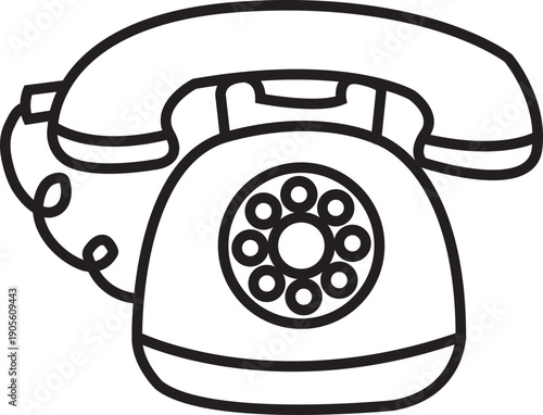 Classic vintage rotary dial telephone line art illustration for retro communication technology and nostalgic branding design