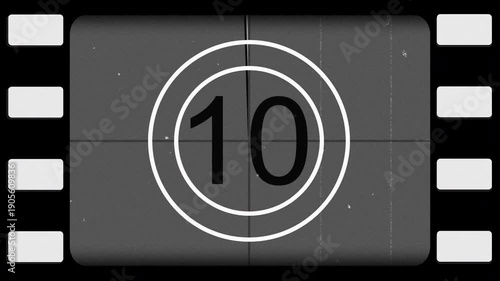 Vintage film countdown old movie retro timer cinema start classic reel suitable for movie intros, historical themes, or dramatic scene beginnings.
